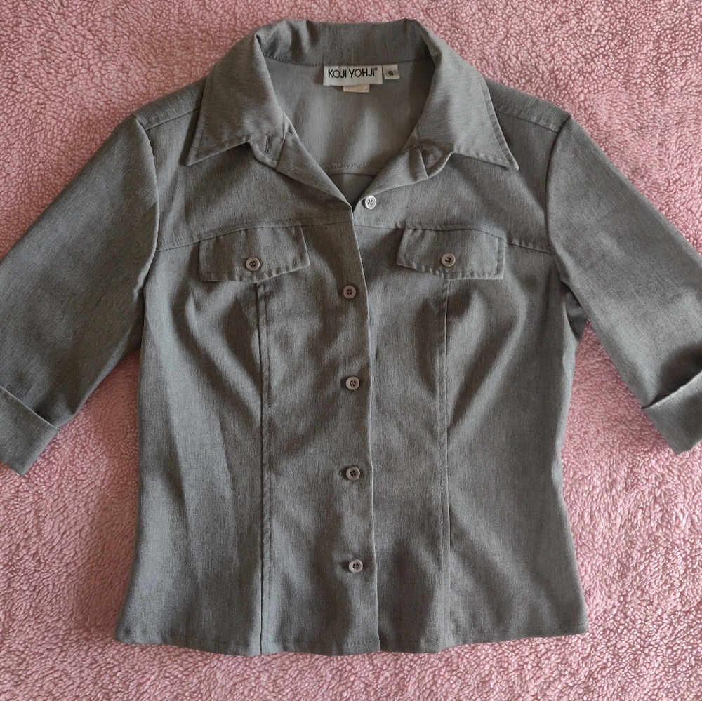 Button Up Three Quarter Sleeve Blouse Size S